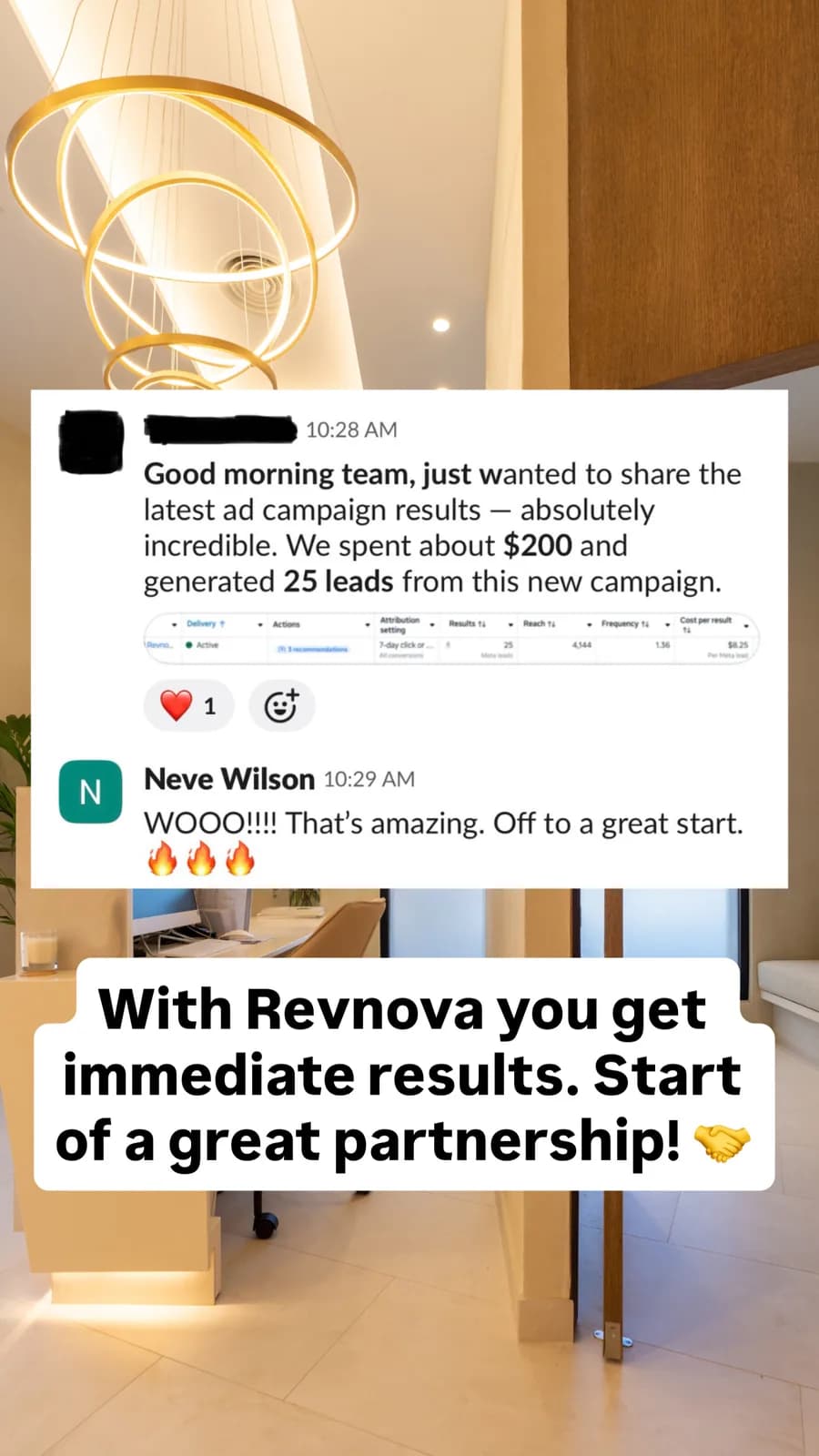 Revnova Instagram story about a partner clinic result, 1 of 3